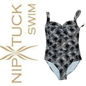 Nip Tuck Swim Women Black & Gray Snake print One Piece Swimsuit Size 6